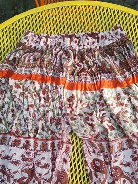 Boho Wide Leg Pants in Cream with Orange & Brown Floral Print
